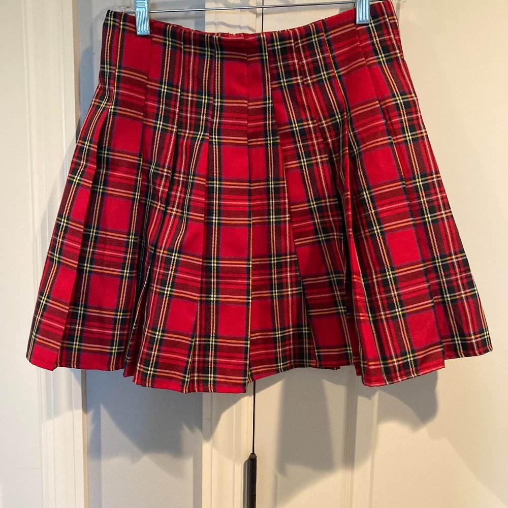Red Plaid Pleated SHEIN Skirt